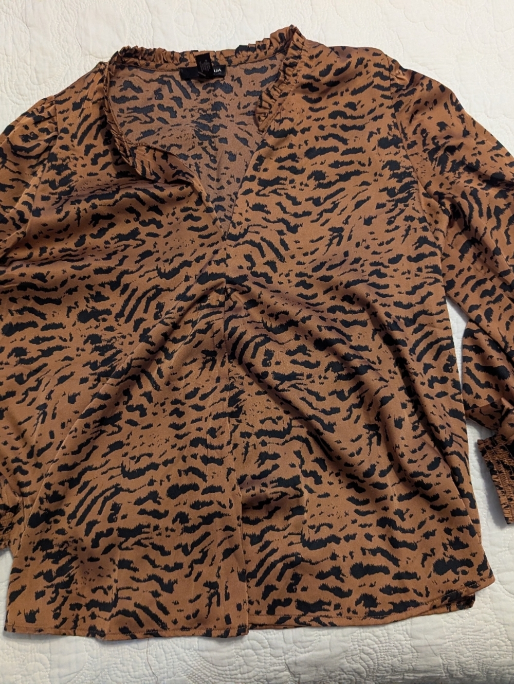 Aqua Black and Brown Leopard Print Silk Top